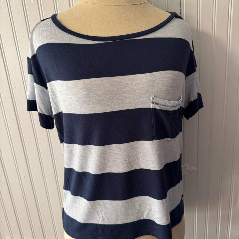 American Eagle Outfitters Navy and Gray Striped Tee